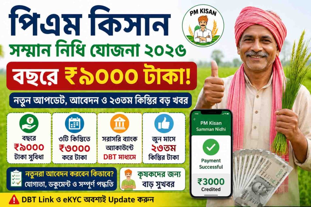 পিএম কিসান সম্মান নিধি যোজনা ২০২৬ – বছরে ₹৯০০০! ২৩তম কিস্তি ও নতুন আবেদন আপডেট
